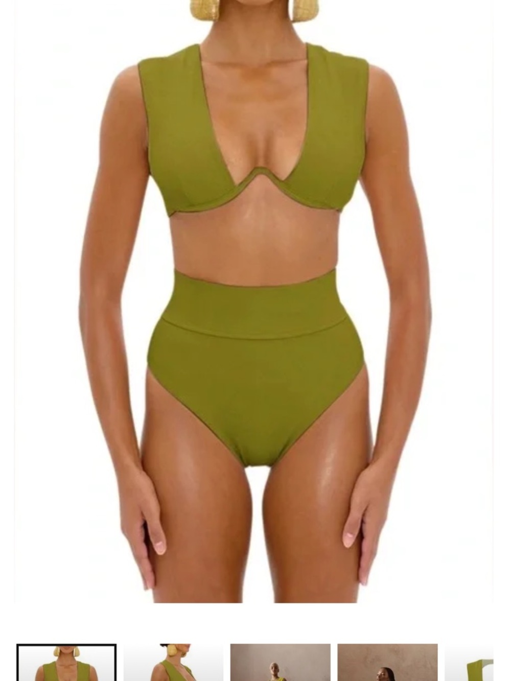 Andrea Iyamah- High-Waist Olive Green Bikini Set
